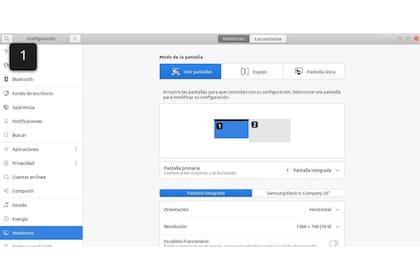 En Linux, la configuración se hace exactamente igual, desde Monitores