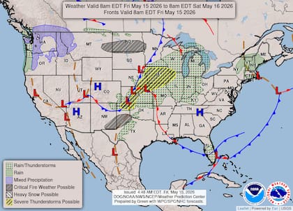 En los Panhandles de Texas y el oeste de Kansas, el intenso calor facilitará tormentas de base elevada con microbursts descendentes durante la tarde