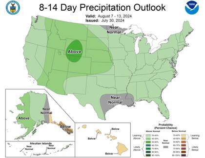 En los pronósticos extendidos se auguran lluvias superiores a los registros normales sobre la mayor parte de las zonas agrícolas de EE.UU.