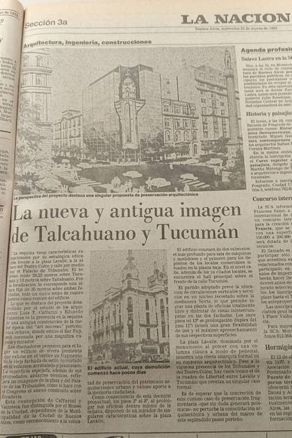 En marzo de 1989, LA NACION informaba cuál iba a ser la transformación que sufriría el Palacio Costaguta, en la esquina de Tucumán y Talcahuano