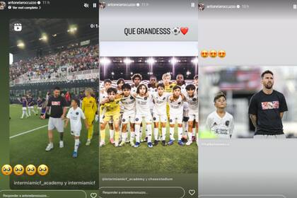 En modo "mamá fan" Antonela Roccuzzo compartió postales de su marido y su hijo mayor en el campo de juego (Foto: Instagram @antonelaroccuzzo)