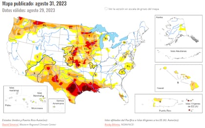 En Monitor de Sequía de Estados Unidos refleja la severa crisis que atraviesa el país