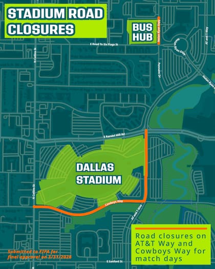 En naranja, las calles de Dallas cerradas en las cercanías del estadio