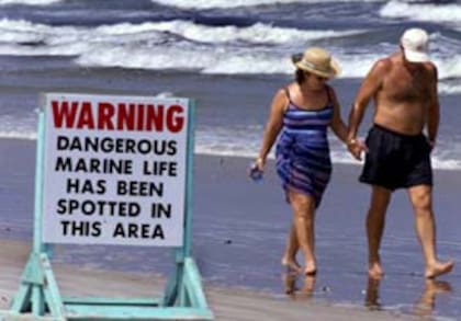 En New Smyrna Beach un cartel advierte sobre el peligro de nadar