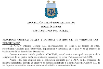 En noviembre de 2021, la AFA y Odeoma rescindieron el contrato del Prode.