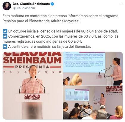 En octubre inicia el censo, y posteriormente el registro, de las mujeres de 60 a 64 años de edad