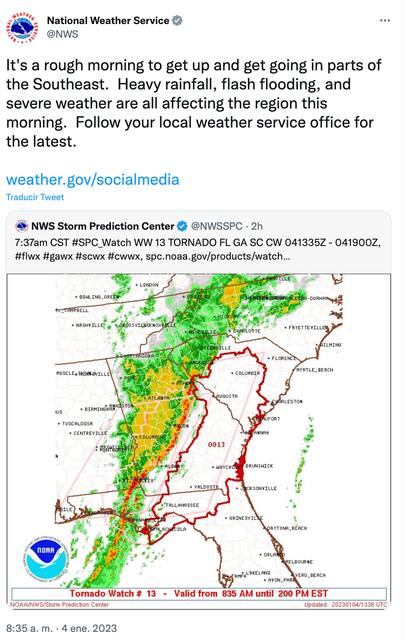 En partes del sureste las fuertes lluvias, inundaciones repentinas y el clima severo afectan la región