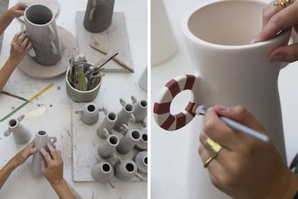 En pleno proceso, jarrones en diferentes tamaños antes de esmaltar.