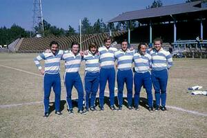 En Pretoria, al final de la gira: Dudley Morgan, Handley, Weenie Morgan, Harris-Smith, Pepe Constante, Miguel Morgan y Foster.