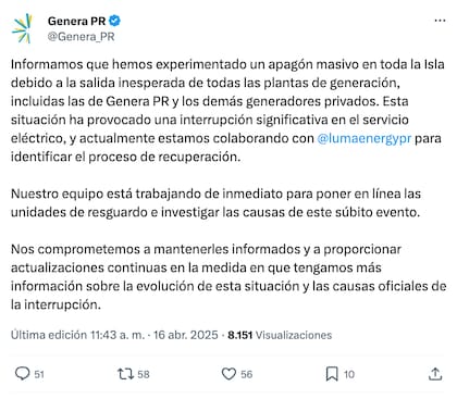 En Puerto Rico se reportó un apagón masivo