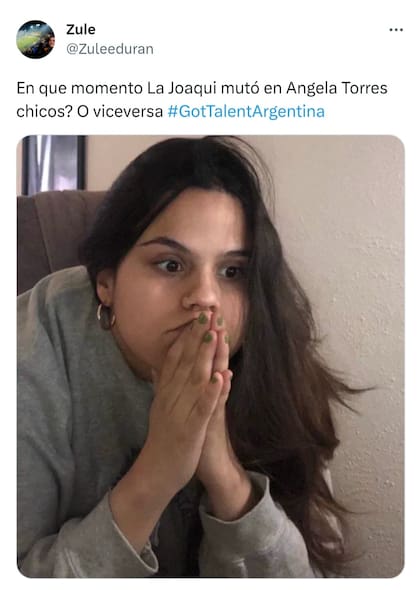 ¿En qué momento La Joaqui mutó en Ángela Torres chicos? O viceversa”, expresó una usuaria