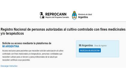En REPROCANN se tramita la autorización (Foto captura página REPROCANN)
