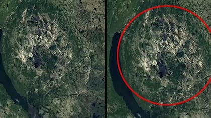 En rojo, el pozo que se encontró Joel Lapointe en el Google Earth