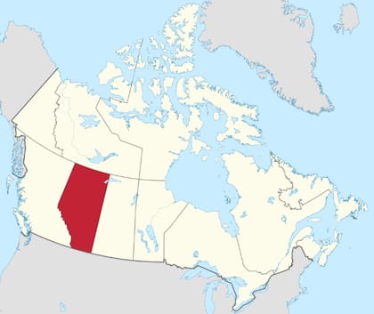 En rojo, la provincia de Alberta