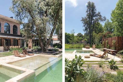 En San Diego, la piscina de esta casa tiene desniveles que, junto al color arena, dan un efecto costero