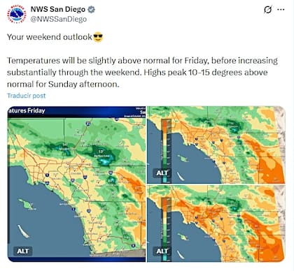 En San Diego, las temperaturas serán ligeramente superiores a lo normal
