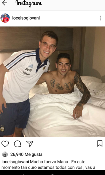 En su cuenta de Instagram, Lo Celso con Manu Lanzini, acompanándolo en este difícil momento