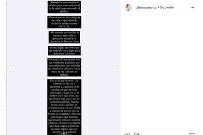 En su descargo, la modelo asegura que trabaja en un consultorio médico para una profesional de la salud, recepcionando al público