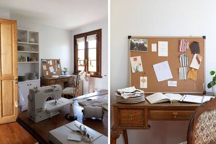 En su espacio de trabajo, Natalia instaló una mesa usada y un escritorio que heredó de su abuela. 