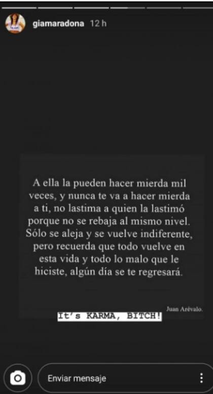 En sus stories, Gianinna Maradona criticó a Diego Maradona en la disputa con Claudia Villafañe