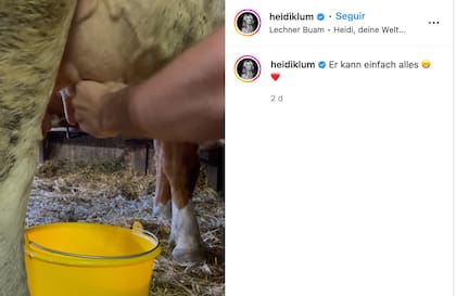 En sus vacaciones, Heidi Klum también ordeñó algunas vacas