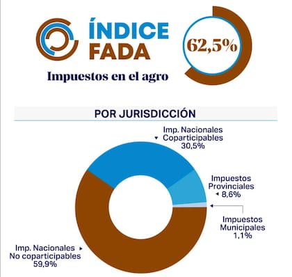 En términos concretos, de cada $100 que genera una hectárea agrícola, $62,5 se destinan al pago de impuestos nacionales, provinciales y municipales