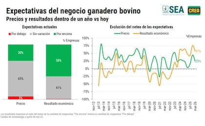 En términos económicos, el 58% de los empresarios ganaderos tiene expectativas favorables sobre el resultado del negocio para el próximo año, uno de los valores más altos de la serie histórica