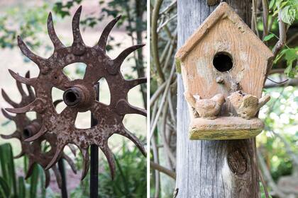 En todos los espacios exteriores pueden verse detalles, recuerdos de algún viaje u objetos reciclados encontrados en chatarreros.