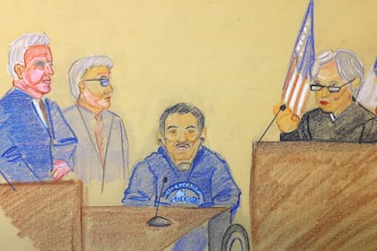 En un boceto de la corte Ismael "El Mayo" Zambada quien comparece ante el tribunal después de declararse inocente de los cargos de tráfico de drogas en Estados Unidos, en El Paso, Texas, EE. UU., el 1 de agosto de 2024