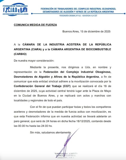 En un comunicado, el gremio dijo que el Gobierno “pretende fortalecer la posición de las patronales y debilitar la de quienes trabajan”