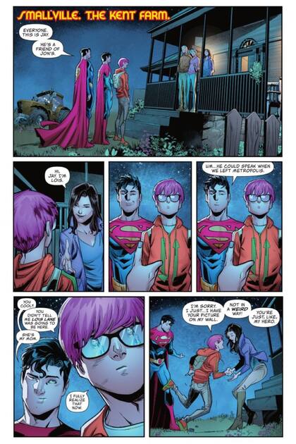 En un episodio reciente de la tira, Jay Nakamura conoce a los papás de Jonatan Kent, y se emociona al conocer a su heroína periodística Luisa Lane