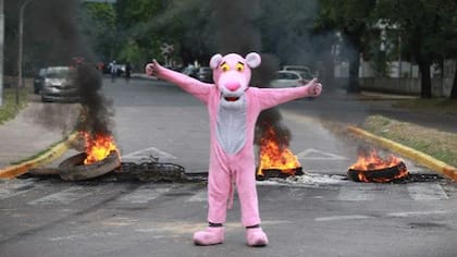 En un intento por visibilizar la falta de agua en un barrio de La Plata, un vecino se disfrazó de "La Pantera Rosa"