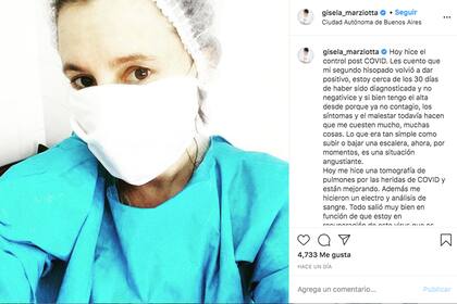 En un post de Instagram, Marziotta cont ayer que un segundo hisopado le dio positivo