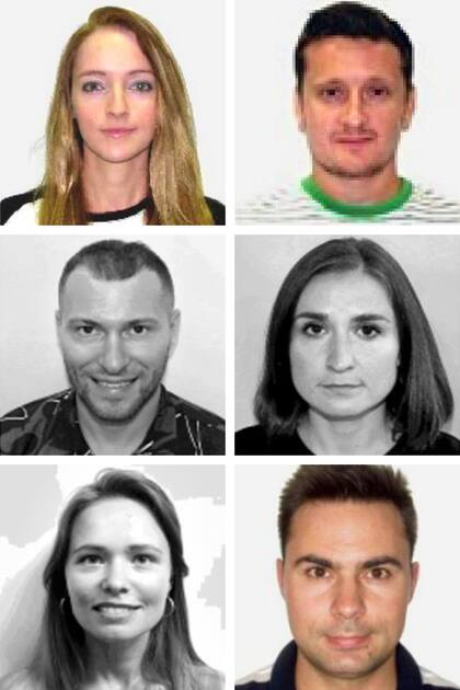 En una imagen sin fecha proporcionada a The New York Times, se ven seis espías rusos, en el sentido de las agujas del reloj desde la esquina superior izquierda: Yekaterina Leonidovna Danilova, Vladimir Aleksandrovich Danilov, Olga Igorevna Tyutereva, Aleksandr Andreyevich Utekhin, Irina Alekseyevna Antonova y Roman Olegovich Koval. Durante años, según una investigación del New York Times, Rusia utilizó Brasil como plataforma de lanzamiento para sus oficiales de inteligencia de élite, conocidos como "ilegales". (via The New York Times)