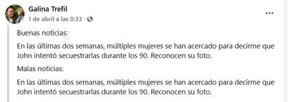 En uno de sus posteos, la mujer asegura que recibió testimonios de personas que reconocieron a su padre