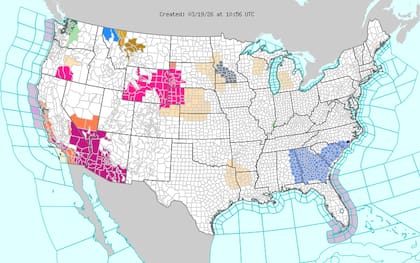 En Wyoming y las Altas Llanuras, la combinación de vegetación seca, baja humedad y ráfagas de viento de hasta 48 km/h (30 mph) ha activado alertas por riesgo extremo de propagación de incendios forestales