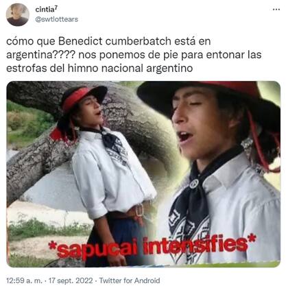 Encontraron a Benedict Cumberbatch de paseo por Buenos Aires y los usuarios reaccionaron con memes (Foto: Captura de Twitter)