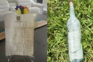 Encontró una botella con un mensaje escrito en 1945 tras la tormenta de Debby