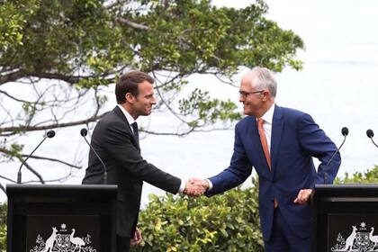Encuentro en Australia de Emmanuel Macron y el primer ministro de ese país, Malcolm Turnbul