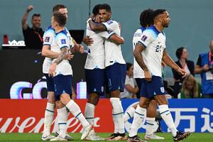 England�s Marcus RASHFORD reacts after scoring his second and team's third goal during the FIFA World Cup Group B match at Ahmed bin Ali Stadium in Al Rayyan, Qatar on Nov. 29, 2022. ( The Yomiuri Shimbun ) (Photo by Ken Satomi / Yomiuri / The Yomiuri Shimbun via AFP)