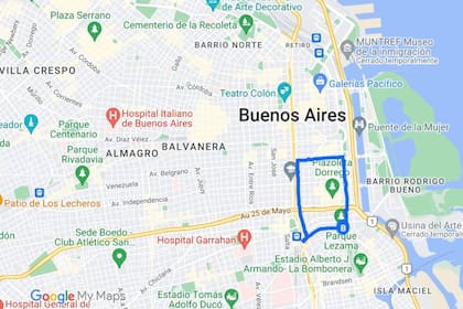 ENmarcado en azul el sector de la ciudad que ocupara el Barrio Sur unas 200 hectreas entre la Avenida 9 de Julio Caseros Paseo Coln y Belgrano