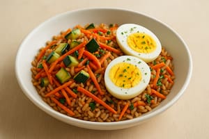 Ensalada tibia de arroz yamaní y huevo