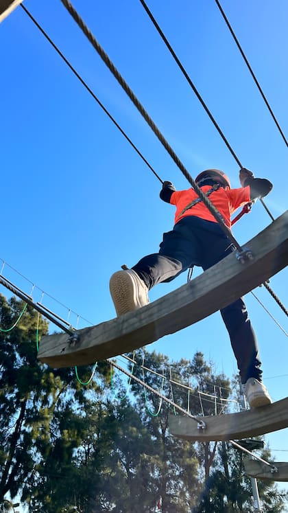 Entre árboles, el circuito de Euca Tigre pone a prueba la destreza y el equilibrio de grandes y chicos.