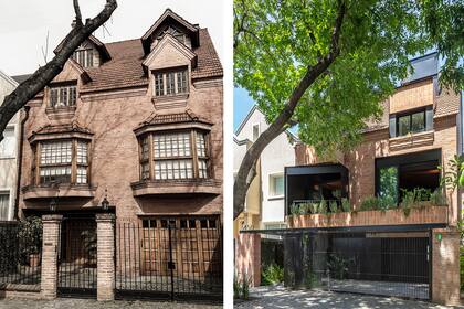 Entre el ladrillo (que conserva sus molduras) y las tejas, sobresalen bloques de chapa negra que albergan balcones y encuadran las nuevas ventanas de aluminio, reemplazo de las bow windows de madera.