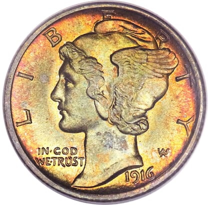 Entre las monedas de emisión regular de EE. UU. del siglo XX, la 1916-D tiene una acuñación notablemente baja de solo 264 mil piezas