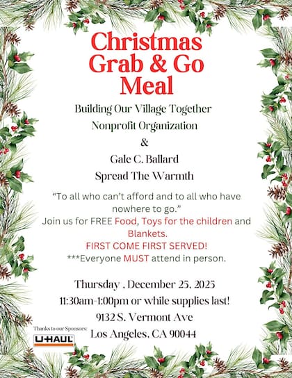 Entrega de comidas calientes en Navidad en Los Ángeles (Building Our Village Together)