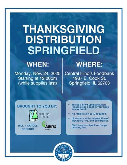 Entrega de despensas en Acción de Gracias en Illinoois (FB CentralILFoodbank)