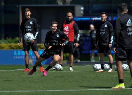 Entrenamiento de la Selección Argentina en el predio de Ezeiza de cara al encuentro contra Paraguay, este jueves desde las 20 en el estadio Defensores del Chaco, por la fecha 11 de las Eliminatorias Conmebol. 6/10/21