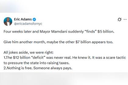 Eric Adams reaccionó a las acusaciones de Zohran Mamdani sobre el déficit presupuestario en la ciudad de Nueva York
