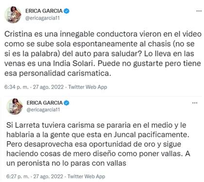 Érica García Los tuits de los famosos en medio de los incidentes en Recoleta (Foto: Captura de Twitter)